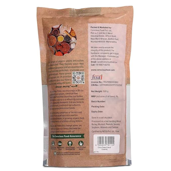 Conscious Food Organic Kabuli Chana | 500g | Certified Organic | Unpolished | Garbanzo Beans, Choley, Chickpeas