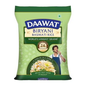 Daawat Biryani Basmati Rice, 5 Kg| World s Longest Rice Grain expands 24mm* | Tasty, Non-sticky & Rich Aroma |Naturally Aged