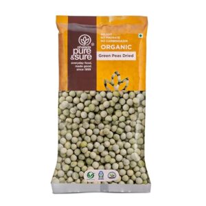 Pure & Sure Organic Green Peas (Matar) Dry 500G | 100% Natural Hara Matar, Vatana | Unpolished & Unadulterated | Healthy and Rich in Fiber & High Protein| Steam Sterilized