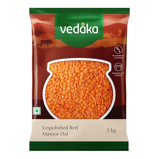 Amazon Brand – Vedaka Unpolished Red Masoor Dal | Split | 2 Kg | Popular Red Masoor Dal | Naturally Rich In Protein | Naturally Cholesterol-Free