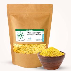 Pure Tree Certified Organic Moong Split without Skin | 1.8 Kg / 1800 g | Dhuli Yellow Moong Dal Dhuli Plant Based High Protein