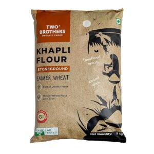 Two Brothers Organic Farms - Khapli Wheat Flour (5kg) | High Dietary Fiber for Easy Digestion | Stoneground Emmer Wheat Atta | Khapli Atta